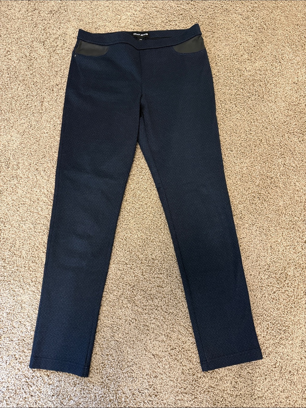 DKNY Navy Skinny Jeans with Faux Leather Trim